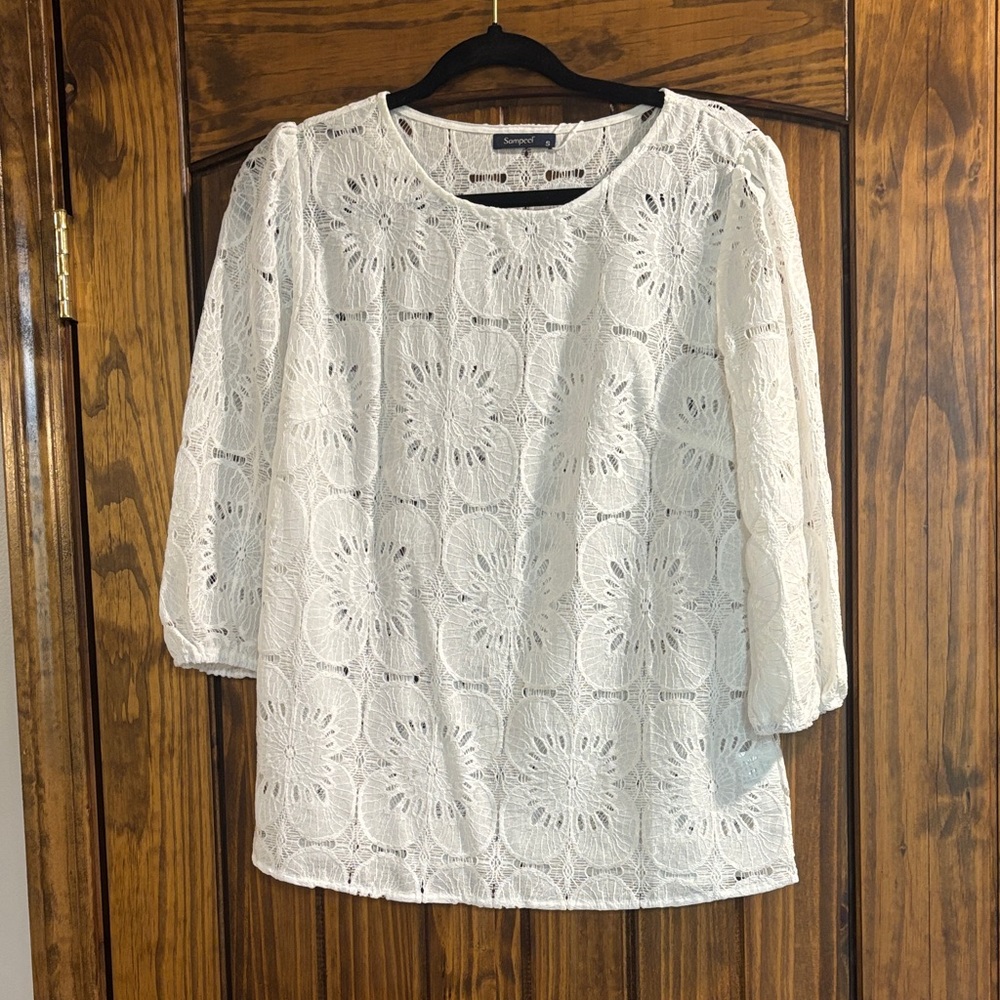 NWT White Crochet Lace Peasant Blouse